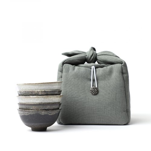 Petr Novak Yoshi En Tea Bowl Set Black & White Dark Bag