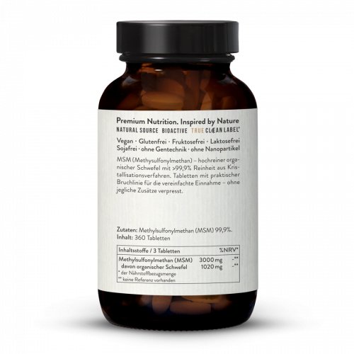 MSM 1000mg Methylsulfonylmethan ohne Zusätze 360 Tabletten | Sunday Natural