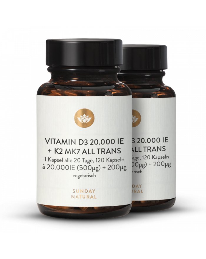 Jetzt Vitamin D+K2 Tropfen + Kapseln von Sunday Natural kaufen! Sunday Natural
