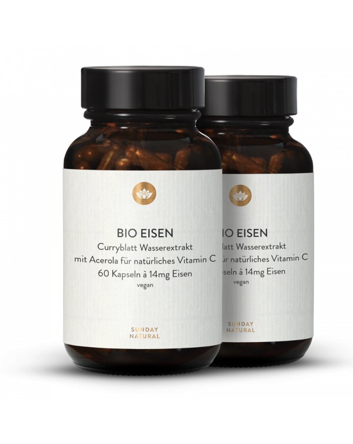 Bio Eisen Kapseln mit Vit. C, hochdosiert Sunday Natural
